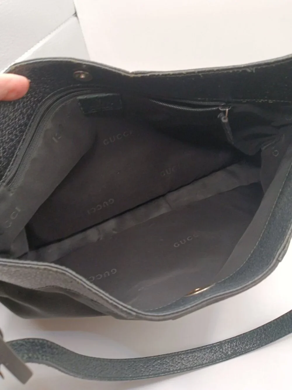 Gucci Black Canvas & Leather Hobo Shoulder Bag Made In Italy